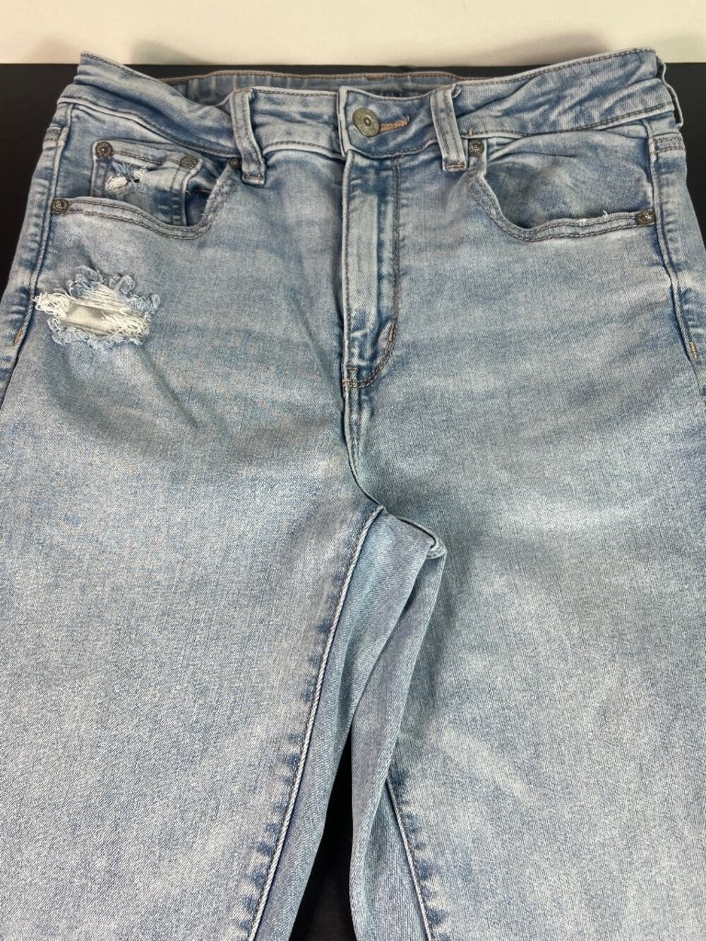 American Eagle Jeans Women 28x34* Super High Rise Flare Light Blue Denim Tag 8XL - Picture 2 of 16